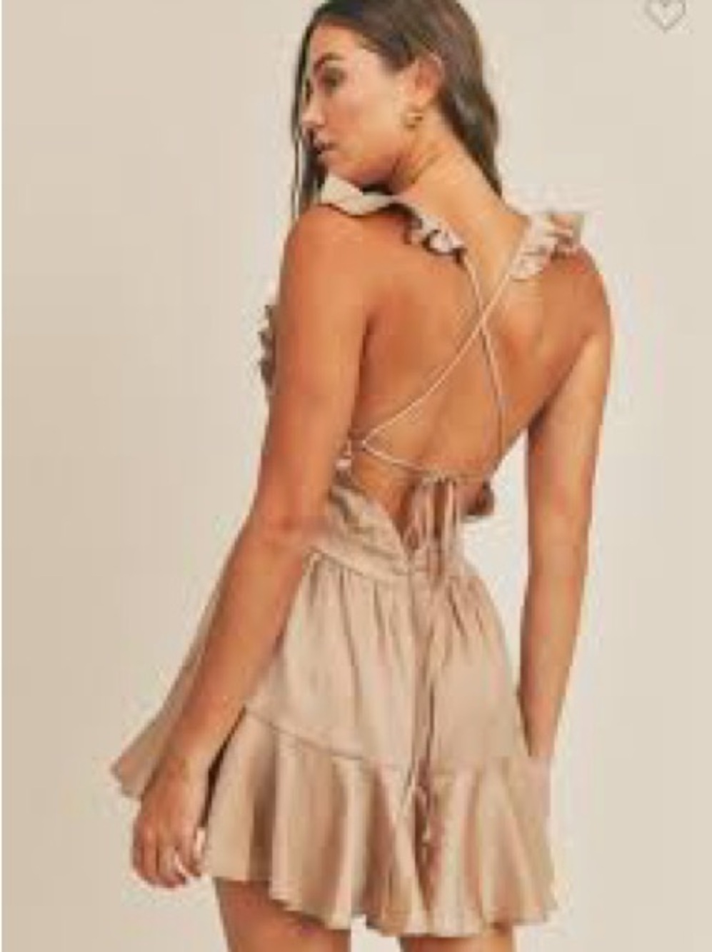 Beige Ruffle-Trim Open-Back Romper